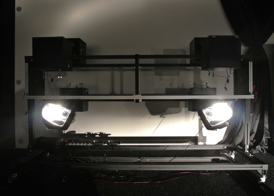 Test stand and mobile carousel with various light sources used in automotive research