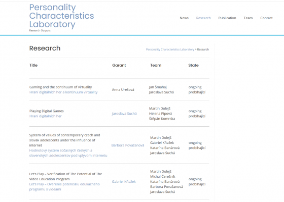 Personality Characteristics Laboratory